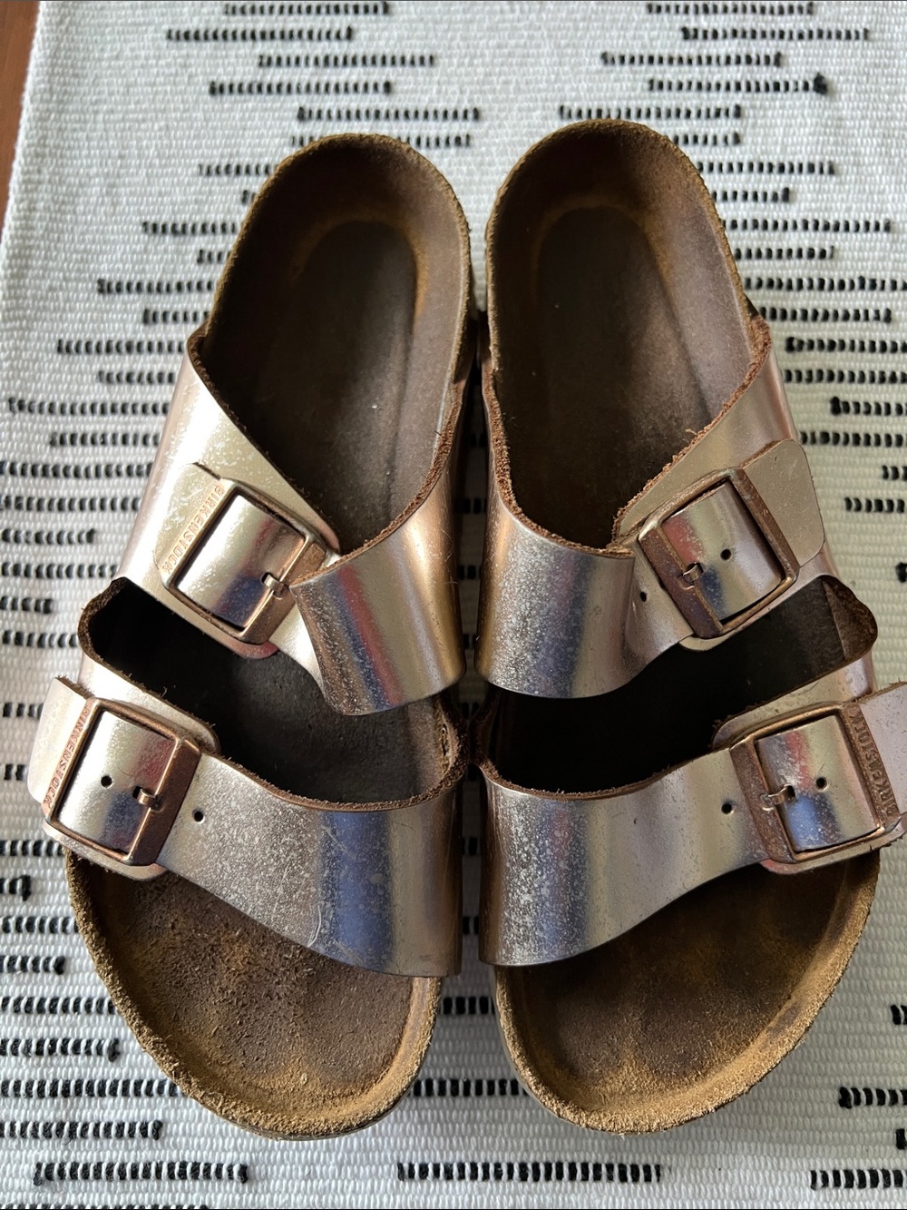 Birkenstock Metallic Rose Gold Double-Strap Sandals